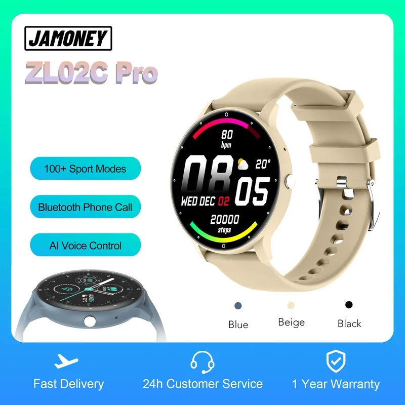 Free Shipping ZL02C Pro Round Screen Smart Watch Sports Fitness Pedometer Heart Rate Smart Watch for Man Women
