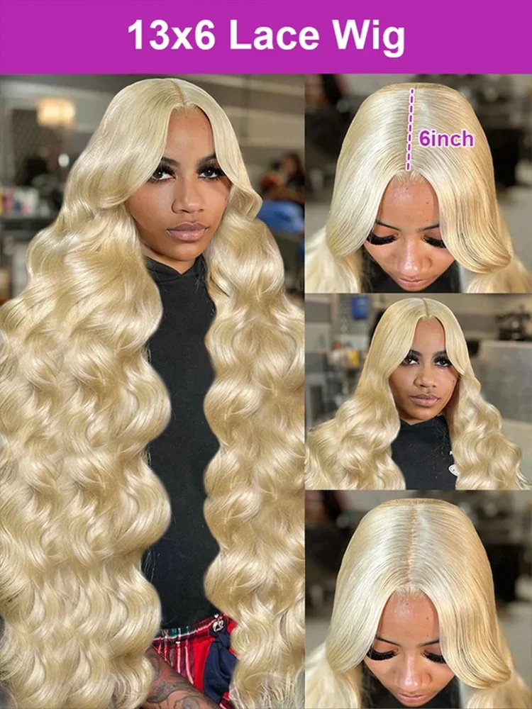 613 13x6 Lace Front Wig Human Hair 26 Inch Blonde Wig Human Hair 250% Density Body Wave Lace Front Wigs Pre Plucked