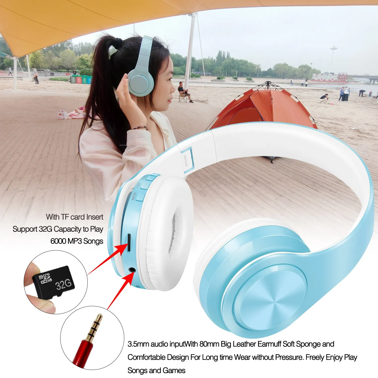 جديد وصول معكرون الألوان ستيريو الصوت Mp3 سماعة رأ...