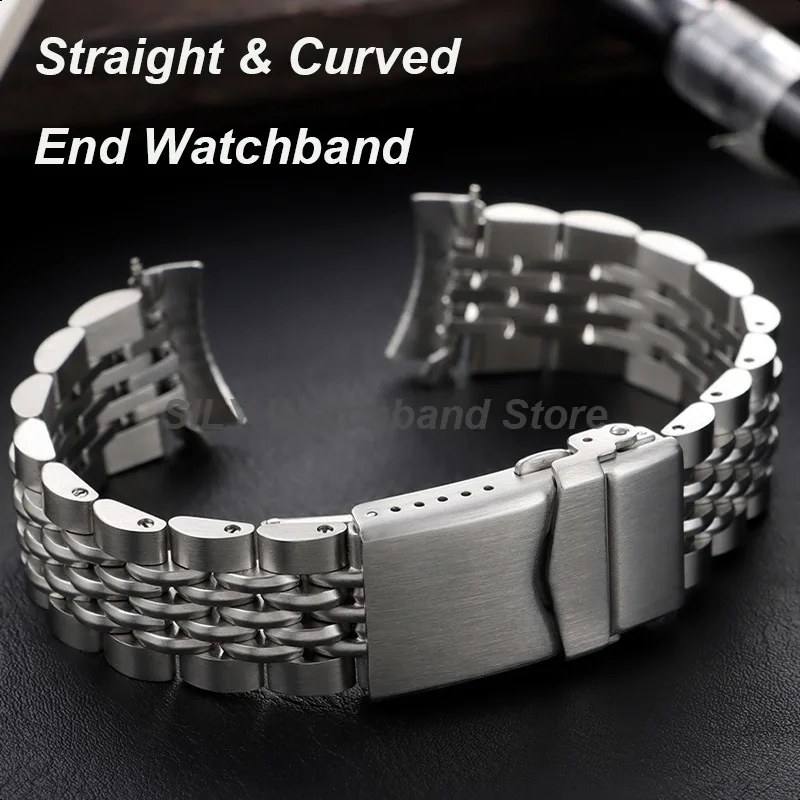 Stainless Steel Watchband with Screw Link and Straight/Curved End Strap – 20/22mm Bracelet