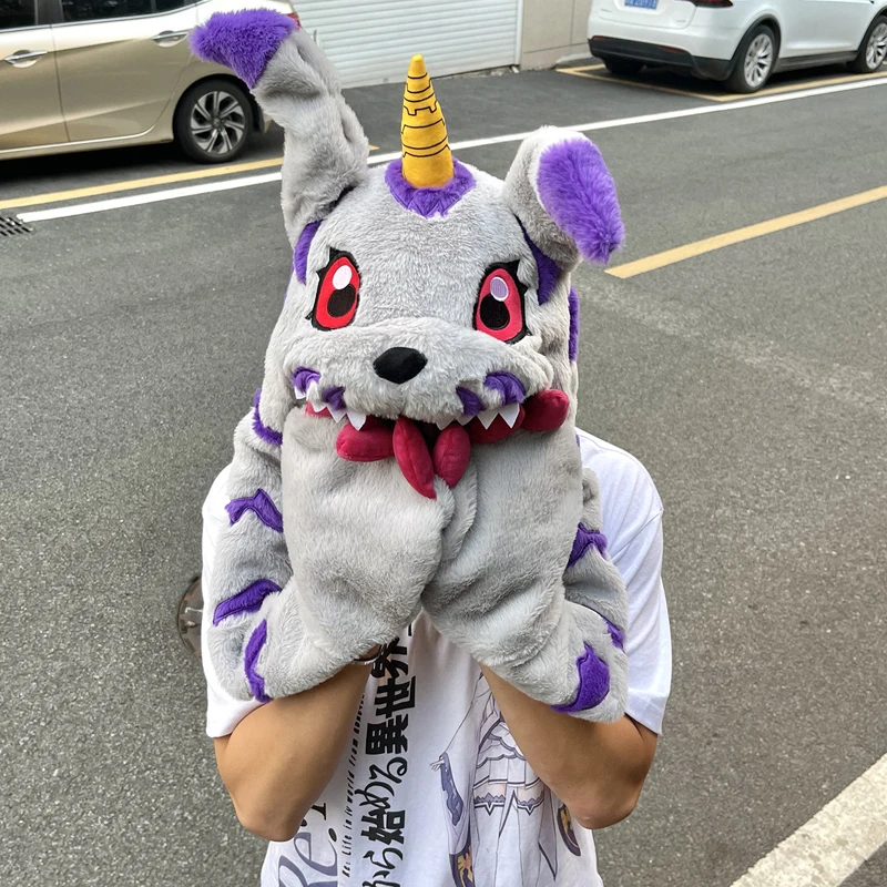 New Genuine Japan Digimon Adventure Kawaii Gabumon Plushie Cap Hat Pinch Plush Hat Keep Warm Hat Ears Up Head Ornament For Girls