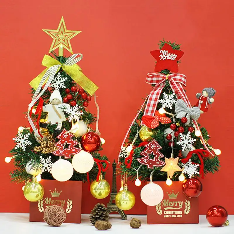 

Mini Christmas Tree With Lights LED Star Treetop Artificial Mini Christmas Trees Party Decoration Table Centerpieces 45Cm