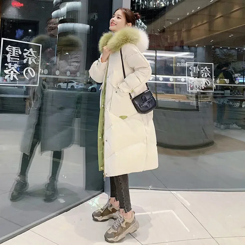 Down Padded Jacket Women's 2022 New Winter Korean Version Loose Long Over-the-knee Rabbit Fur Collar Padded Jacket