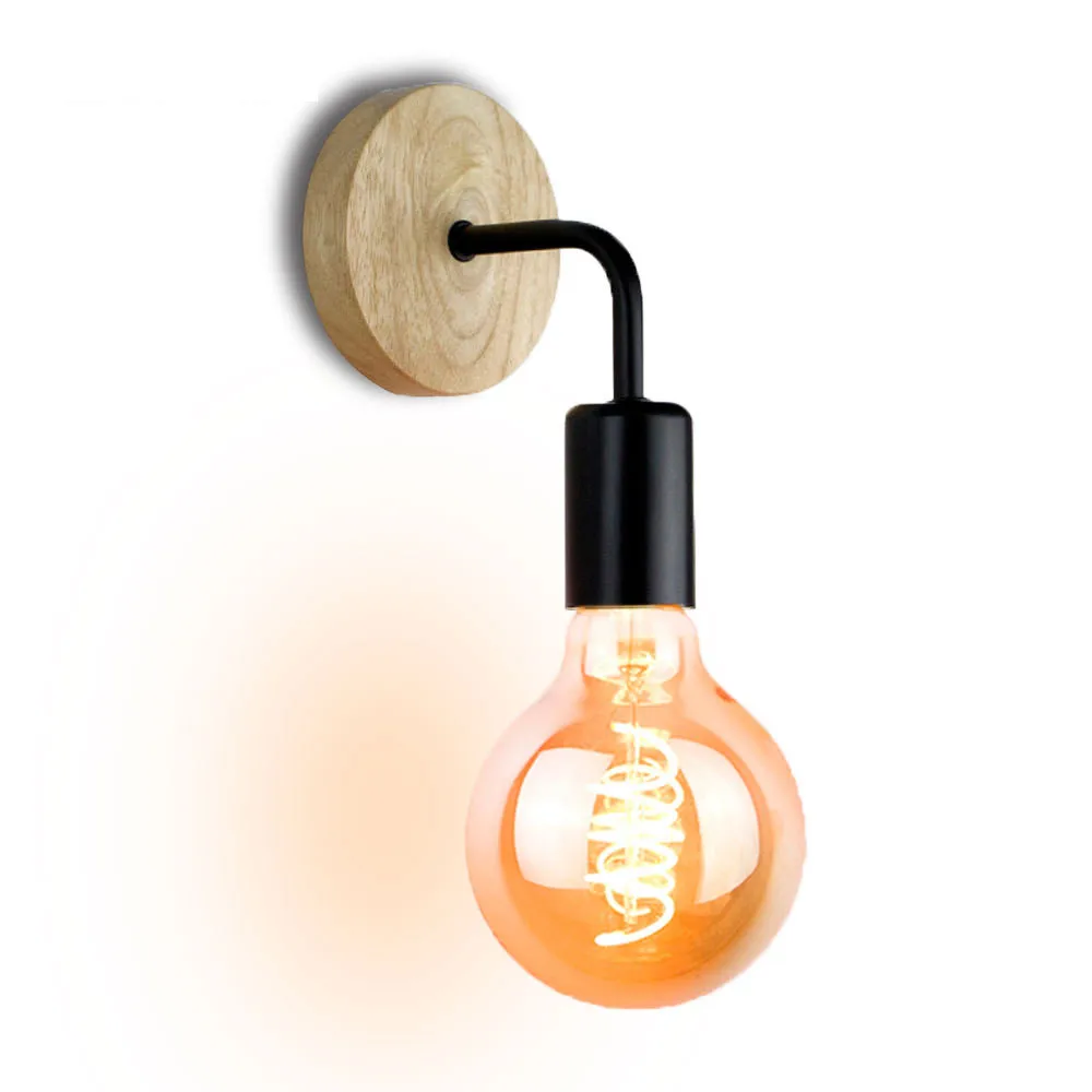Vintage Hemp Rope Wall Light Indoor Lighting Decor Wood Lighting Fixture for Bedside Dining Room Bedroom