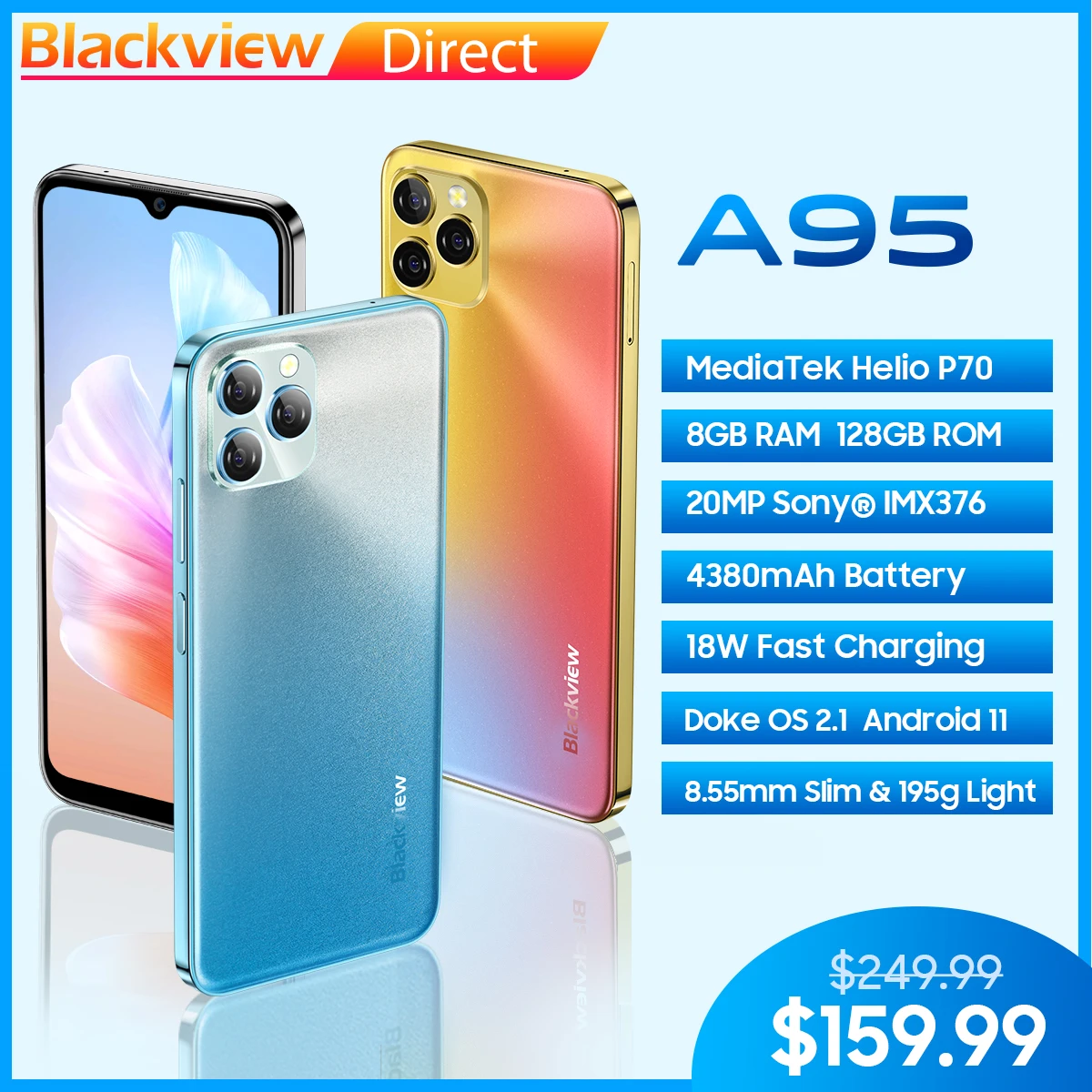 Blackview A95 Smartphone Helio P70 Octa Core Android 11 Mobile Phone 8GB+128GB 6.528" HD+ Display 20MP Camera 4380mAh  Cellphone ram memory