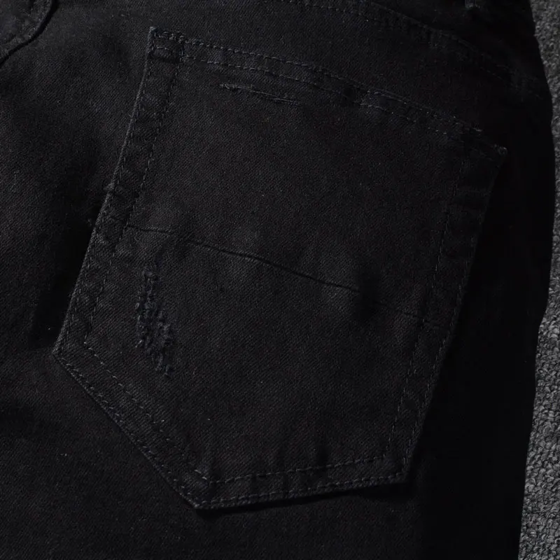 High Street Fashion Men Jeans Black Stretch Skinny Fit Ripped Jeans Men Hole Designer Hip Hop Brand Denim Pencil Pants Hombre