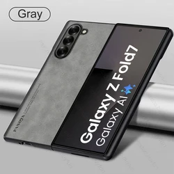 Premium Sheepskin Leather Foldable Phone Case with Soft TPU Frame for Galaxy Z Fold 8 Ultra (Gray - 03)