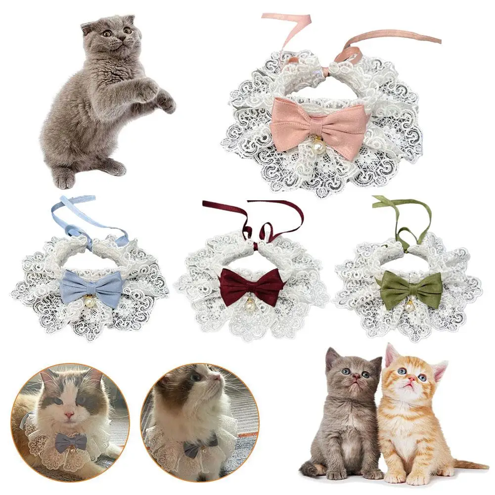 

Pearl Dog Collar Jewelry Silk Wedding Cat And Dog Ribbon Pet Bow Pendant Cat Necklace Accessories Scarf B3E5