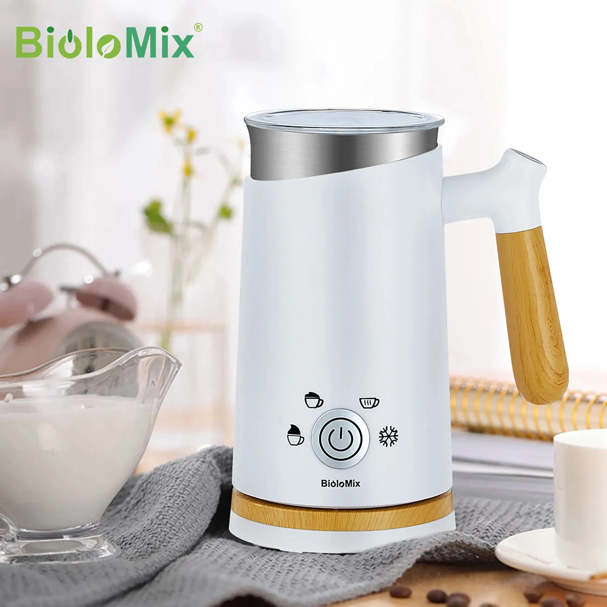 Milk Frother Electric Milk Frother Automatic Hot and Cold Milk Frother Warmer for Latte, Foam Maker for Coffee, Hot Chocolates, Cappuccino,BioloMix