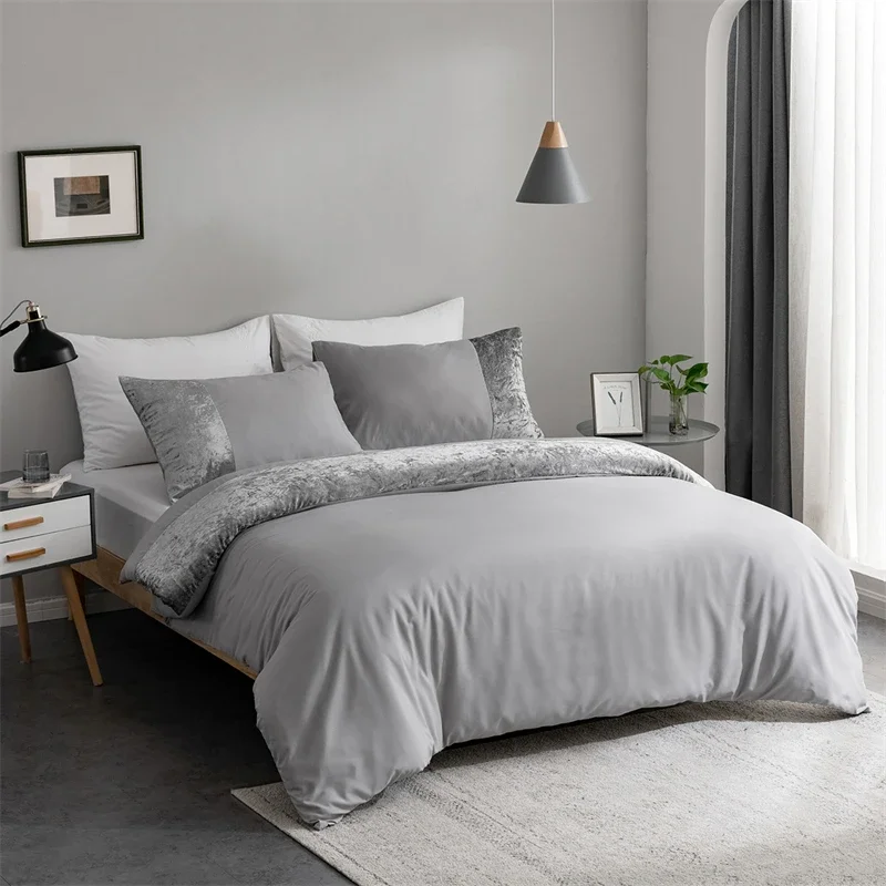 

Velvet Splicing Luxury Bedding Set European American Sizes Duvet Cover Set Double Quilt Cover Queen Size Factory Direct Bed Set