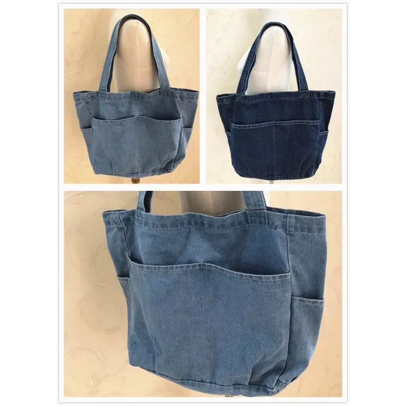 Denim Bag Canvas Large Capacity Shopping Bag Simple and Portable Supermarket Grocery Tote Bag Elegant Shoulder Bag