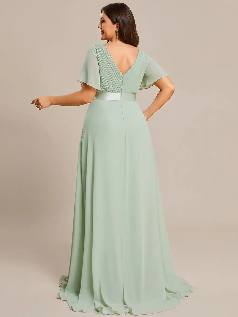 Plus Size suknie wieczorowe długie, podwójne dekolt z dekoltem w serek, 2024 zawsze ładna, szyfonowa, miętowo-zielona sukienka dla druhen