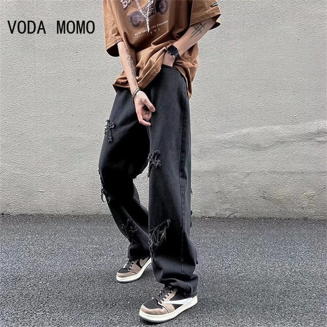 Intage Streetwear Dark Gray Jeans Women Y2k High Waist Ripped