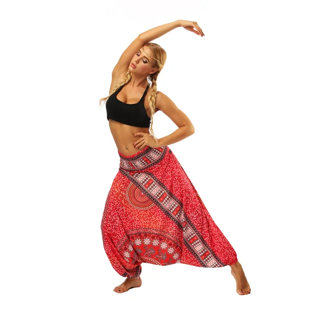 Women's ethnic style digital printing wide leg pants bloomers loose yoga pants large size high waist pants women's sports YCL005