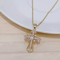 2025 New Gold color Cross Pendant Necklace (One Piece)  Religious  Style Jewelry Fashion Elegant Party Accessory 4