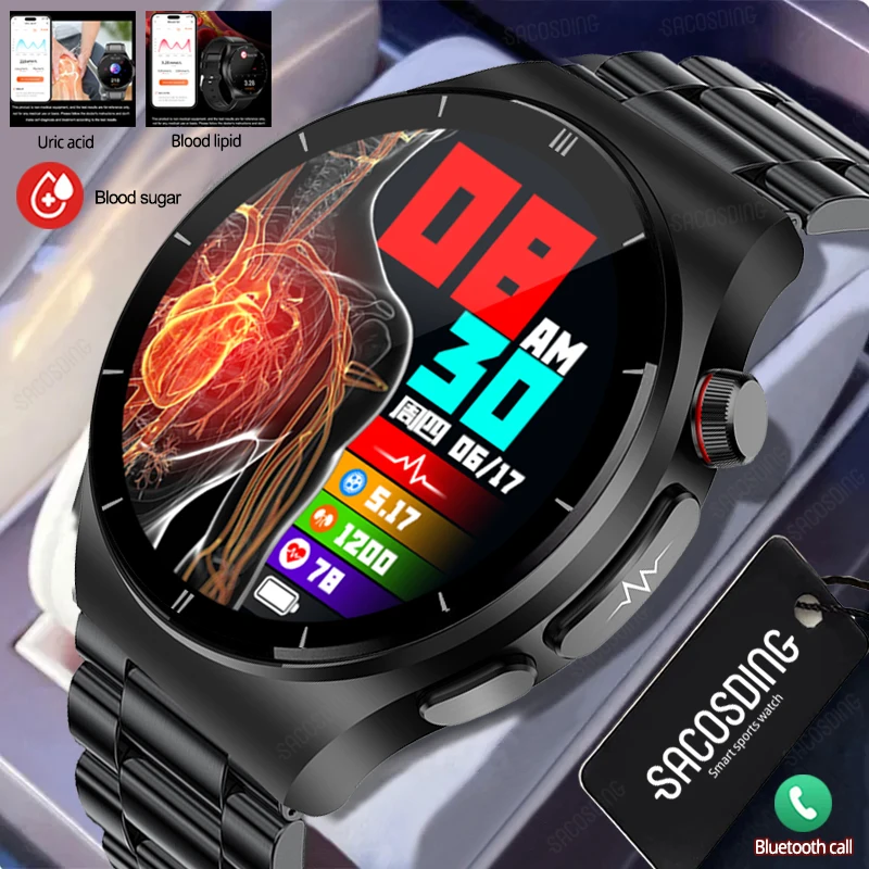 

2023 New Noninvasive Blood Sugar Smart Watch Health Blood Lipid Uric Acid Monitor ECG+PPG Watch Smart Bluetooth Call Smartwatch