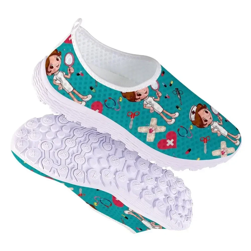 New Cartoon Nurse Doctor Print Women Sneakers Slip On Light Mesh Shoes Summer Breath Flat Shoes Zapatos planos Mujer