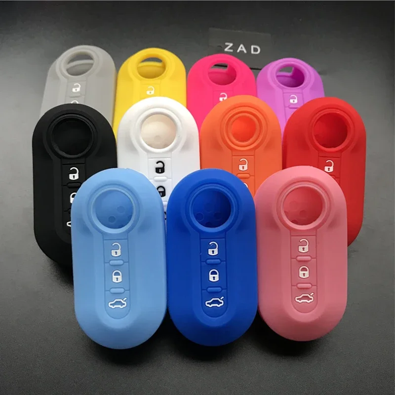 ZAD silicone key cover Case set shell skin fiat 500 3 Buttons Flip remote Key Blank Fob Auto parts car accessories colorful key case key case cover car key shell flip key fob shell