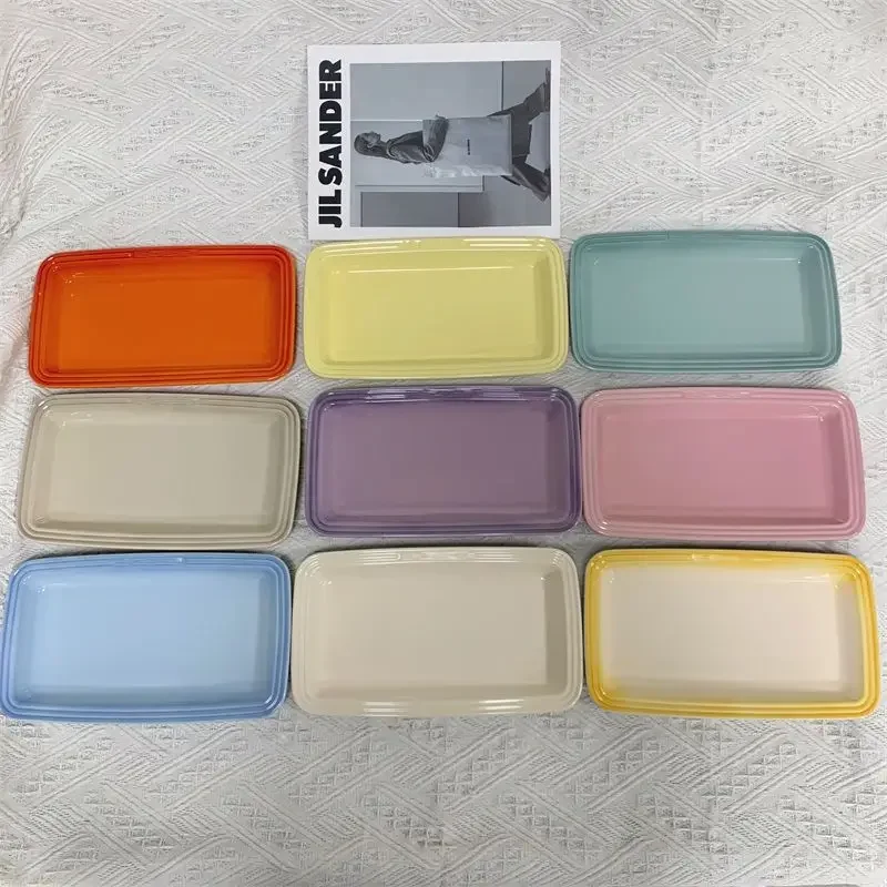 French Stoneware Porcelain 10 Inch Rectangular Tray Fish Plate French Fries Dumplings Vegetable Soup Household Dining Plate