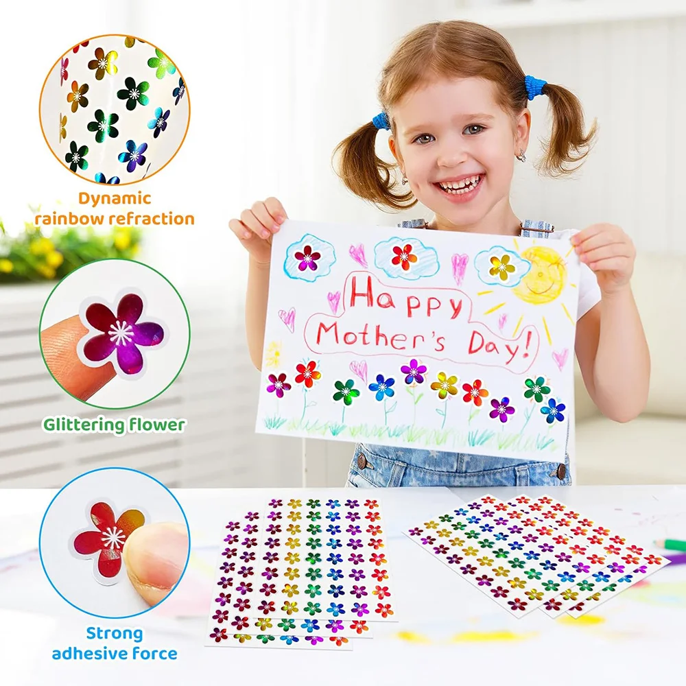 480-1620Pcs 홀로그램 반짝이는 보상 스티커 간단한 별 꽃 하트 자체 접착식 인센티브 스티커 어린이 학생 교실