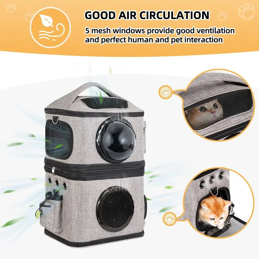 Double Cat Backpack Carrier for 2 Cats – Transparent Foldable Pet Backpack for Cats & Small Dogs (Up to 32 lbs)