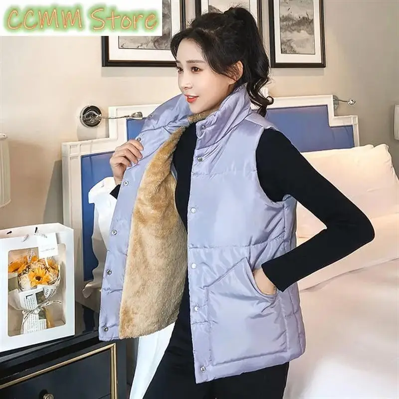 New Autumn Winter Women Solid Loose Vest Stand Collar Long Vest Jacket Cotton Padded Women Windproof Warm Waistcoat 5XL