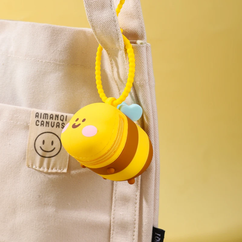 Cute 3D Cartoon Bee Silicone Purse-Soft, Trendy Inner Storage Bag with Smiling Face Design