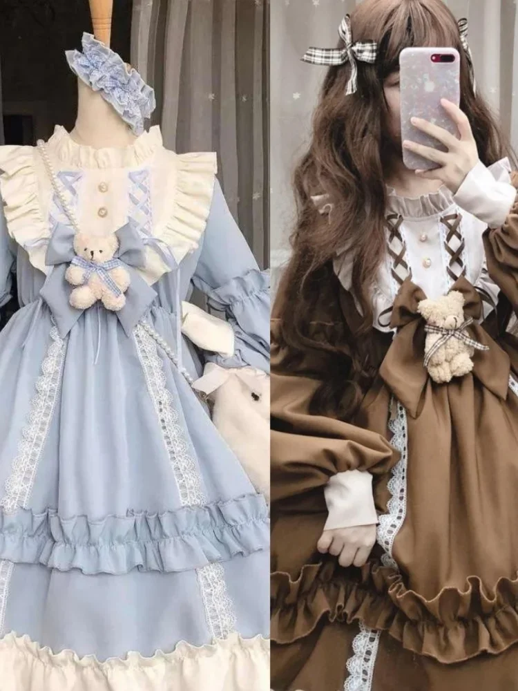 

Fashion Lolita Costumes Blue White Sweetheart Cute Dress Romantic Honeymoon Apparel Cosplay Anime Outfit Role Playing Garment