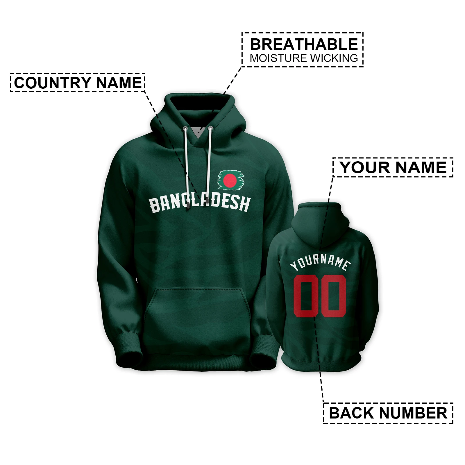 Bangladesh Basketball Hoodie Name Number Team Sportswear Men Women Youth Hooded Pullover Tracksuit Fans Gift S-5XL