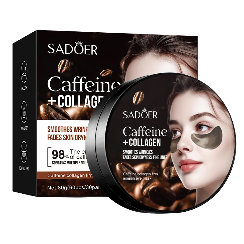 60pcs SADOER Caffeine Crystal Collagen Eye Mask Anti Dark Circles Ant -Aging Anti Wrinkles Moisturizing Eye Patches Skin Care