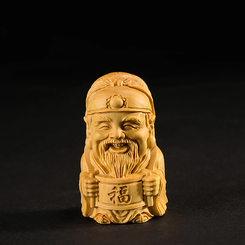 Boxwood 6cm Fu Lu Shou Sculpture Three Stars Gods of Longevity Blessing Wealth Wood Feng Shui Buddha Statue Rich Home Decor 3