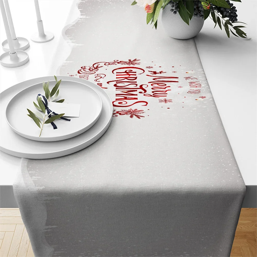 Simple Christmas text Table Flag Christmas Tree Snowflake plaid table Runner Family Holiday party Kitchen table Christmas