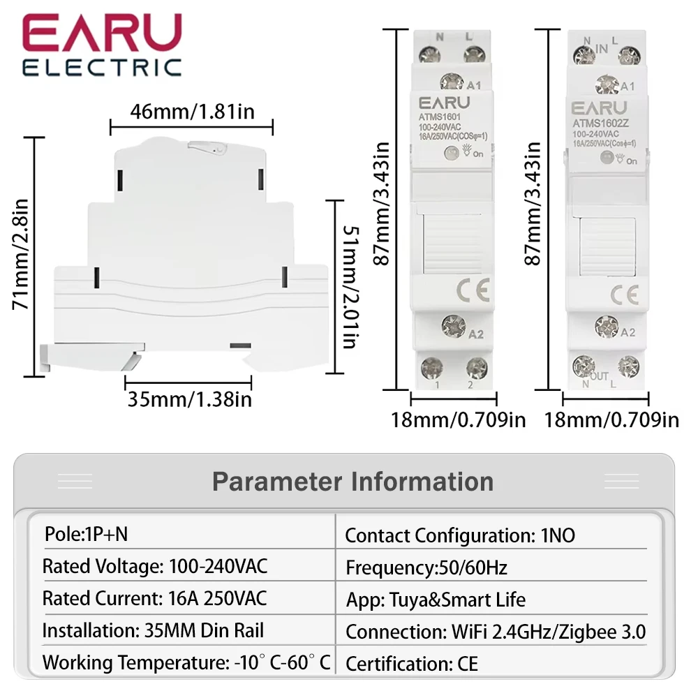 AC 110V 220V 16A Din Rail WIFI Zigbee Smart Timer Relay Switch Circuit Breaker R