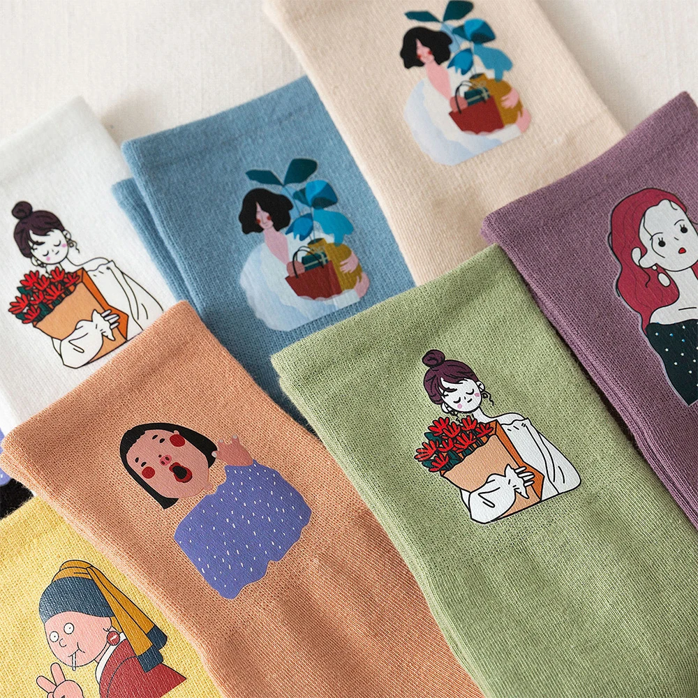 Pure Color Sports Candy Socks Women 3Pairs Cotton Cute Cartoon Girl Middle Tube Breathable Sock Wild Ins Comfortable Home Socks