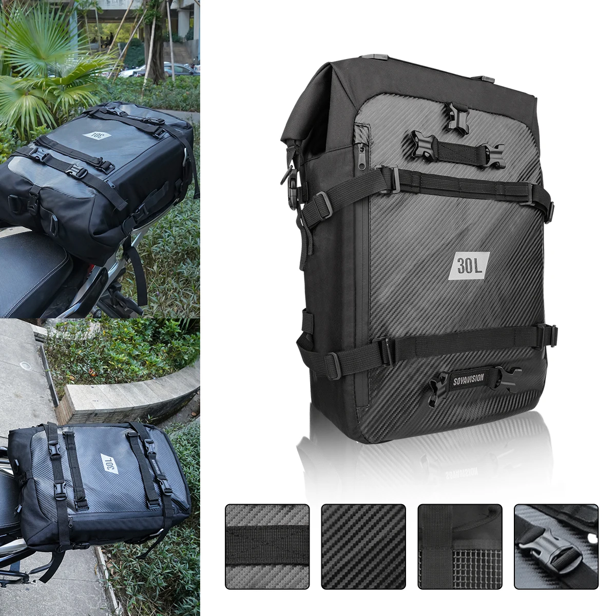 Black Motor Pannier Bag 10/20/30L Multifunctional Waterproof Rear Rack ...
