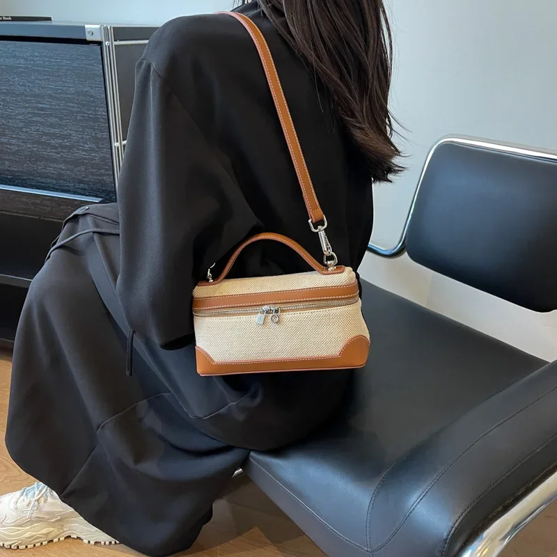 retro canvas handbag for women,women’s summer crossbody bag,contrast color casual handbag,small square canvas shoulder bag,casual women’s sling bag,retro fashion canvas purse,lightweight canvas handbag