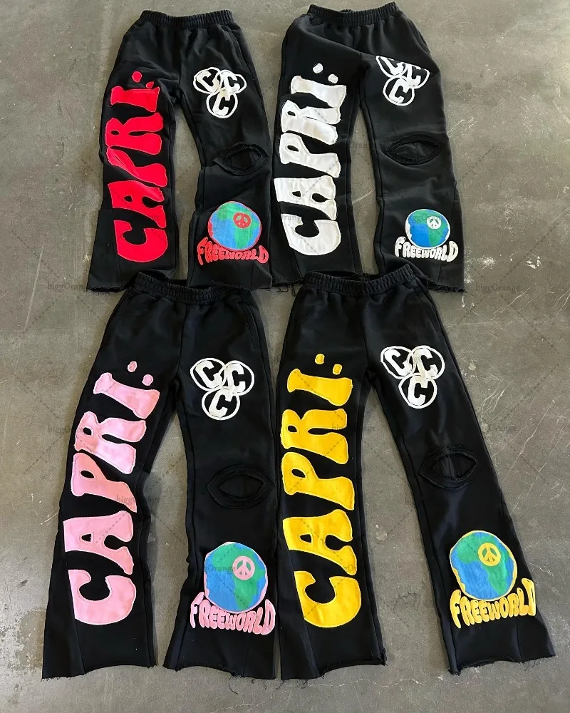 Wide Leg Pants Men American Street Hip-hop Embroidered High Street Fashion Loose Casual Knitted