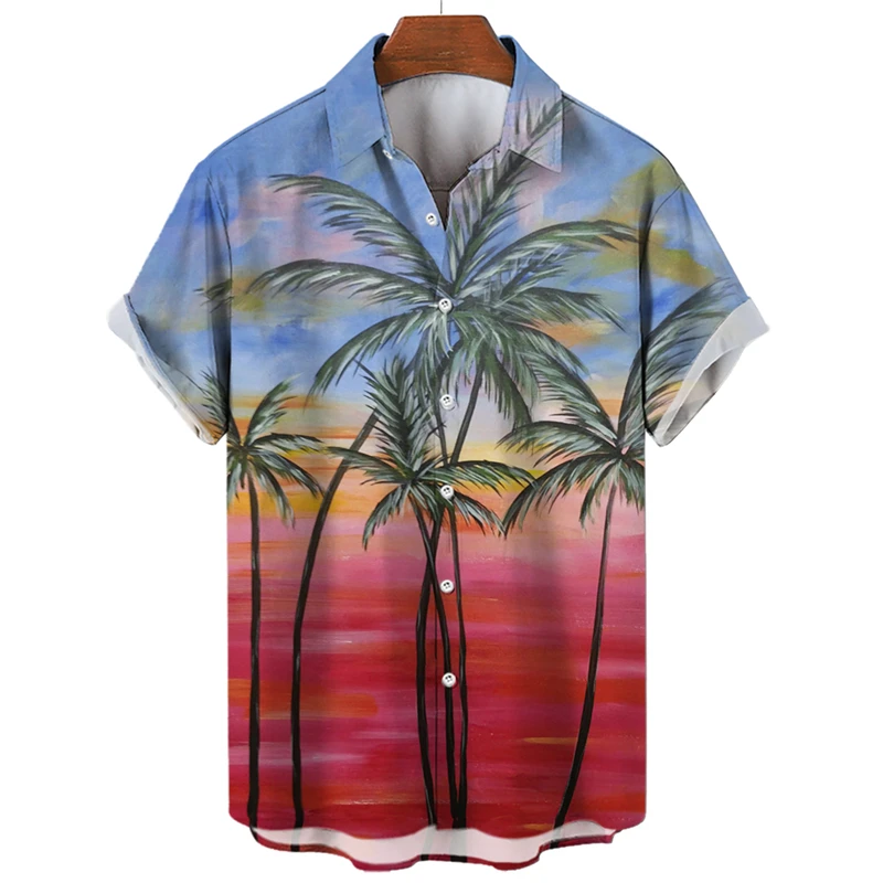 

Hawaiian Shirt Beach Shirt For Men Lapel Button Short Sleeve Tops Harajuku Streetwear Coconut Tree Printed Male Clothing Blouse