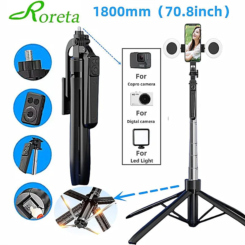 1.8m Tripod Smartphone Camera Tripods Stand Bluetooth shutter Wireless Selfie Stick brackets Phone Holder selfie stick tripod