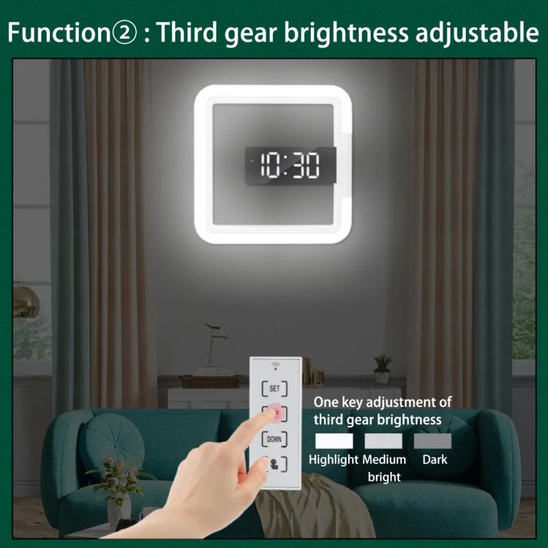 LED Wall Clock Remote Control Digital Wall Clock Creative LED Mirror Wall Clock With Alarm/Temperature Ring Multicolor Light