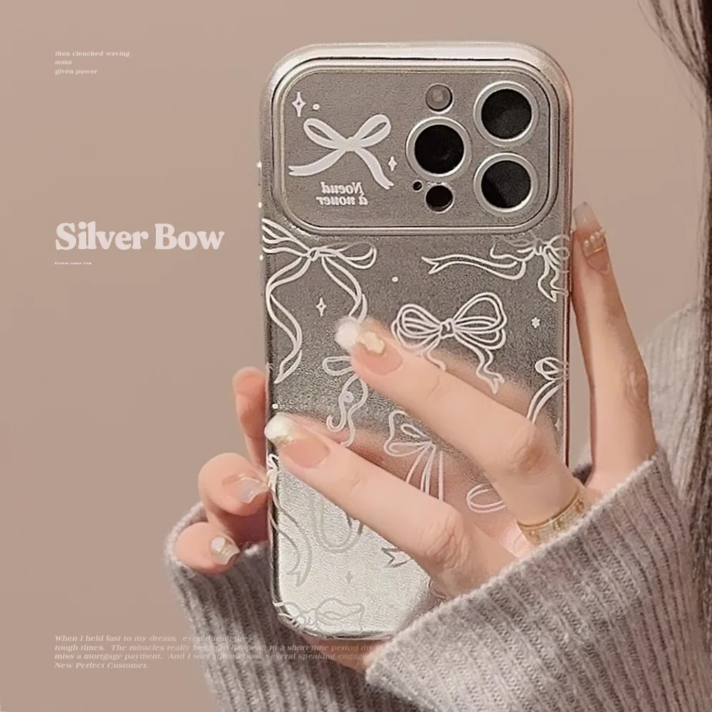 Cute Silver Colors Bow Ins Jane Custodia Antiurto Per Iphone 13 11 12 Promax 15 14 Pro Max Cover Posteriore In Pelle Custodia Per Telefono
