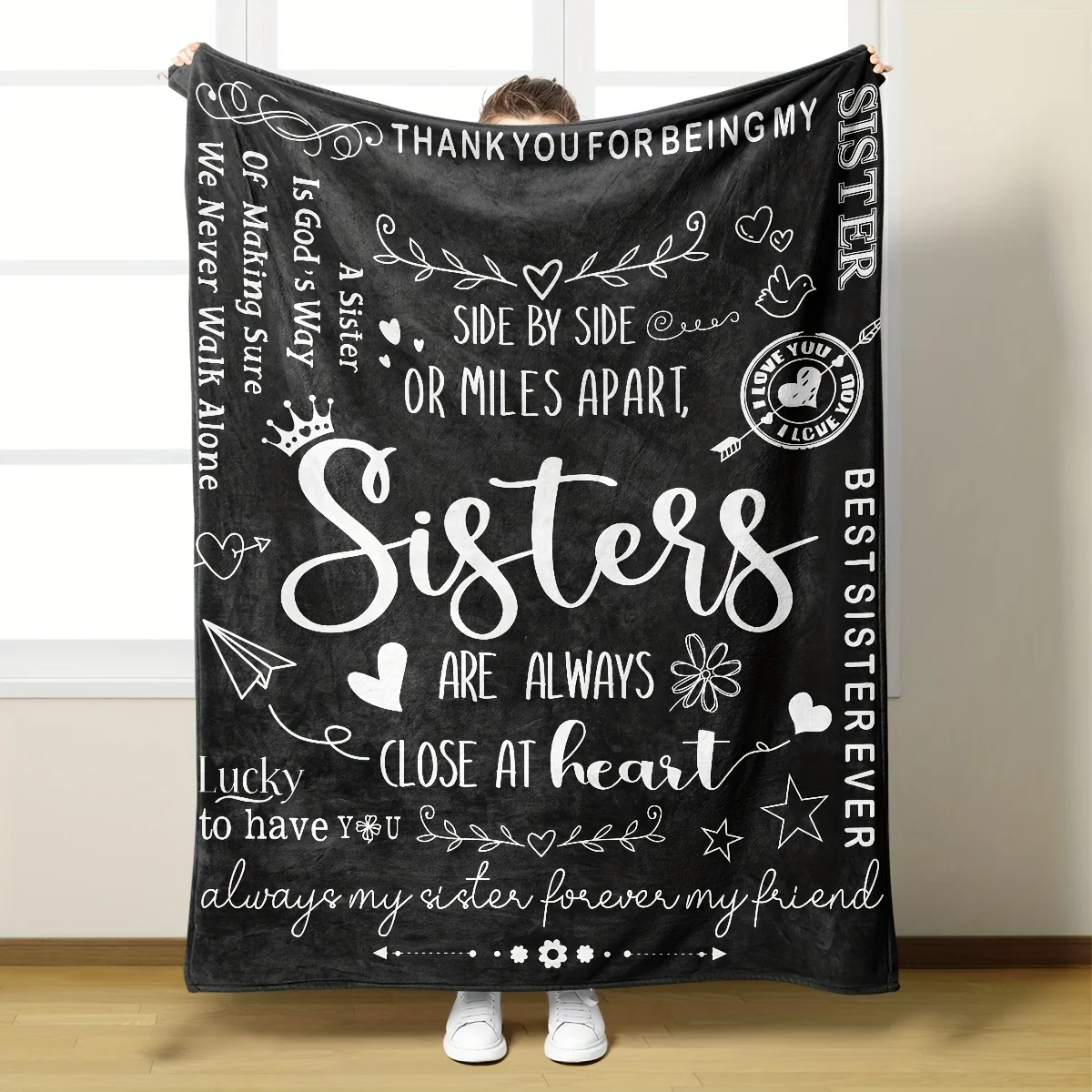 

1pc Slogan Print Blanket, Black Flannel Blanket Gift For Sister, Soft Cozy Throw Blanket For Sofa Bed Couch Camping Office Trave