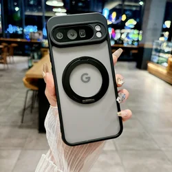 Enhanced 360 Rotating Magnetic Bracket Shockproof Transparent Matte Case Cover for Google Pixel 8 Pro (Transparent black)