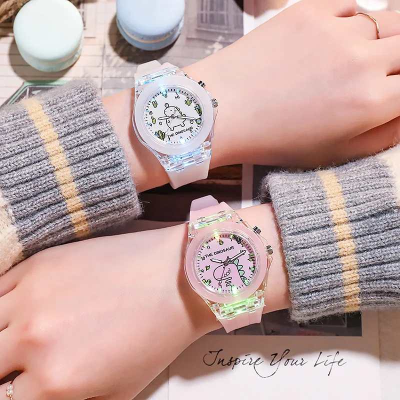 

Fashion 2023 New Colourful Flash Cartoon Children's Quartz Watch Leisure Silicone Luminous Strap Clock Wristwatch