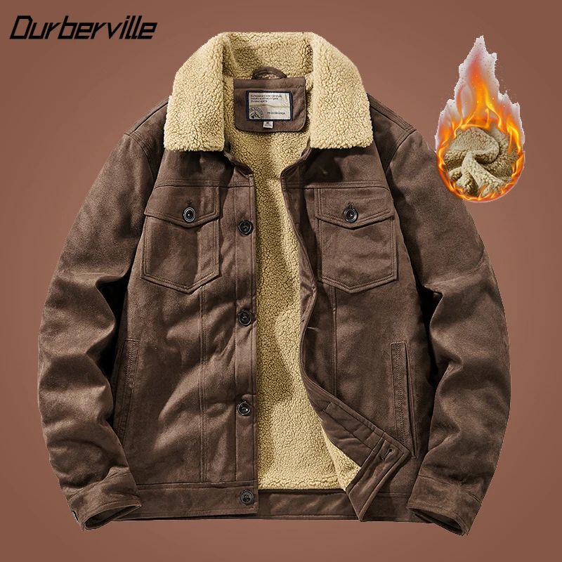 

Men Suede Fleece Pilot Jackets Thick Warm Coats Autumn Winter Male Fashion Single Breasted Classic Parkas Windbreaker Coats