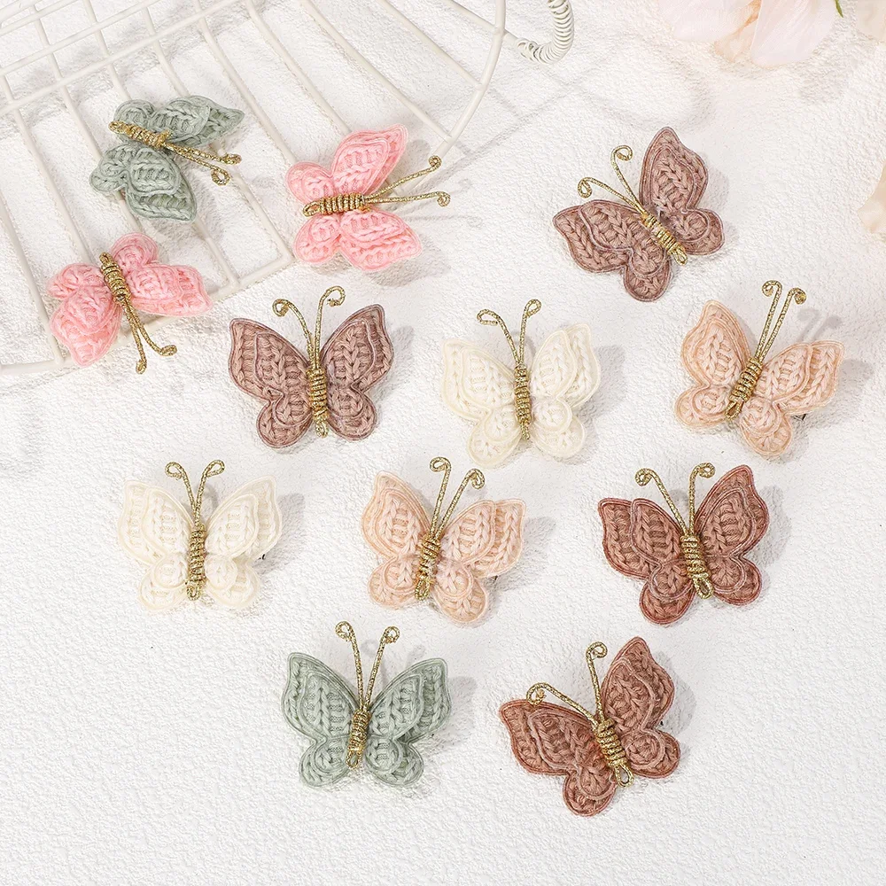 12 teile/satz Neue Mini Schmetterling Kopfbedeckungen Wolle Geflochtene Haar Clips Haarnadel für Baby Mädchen Handgemachte Gestrickte Kopfbedeckung Haar Zubehör