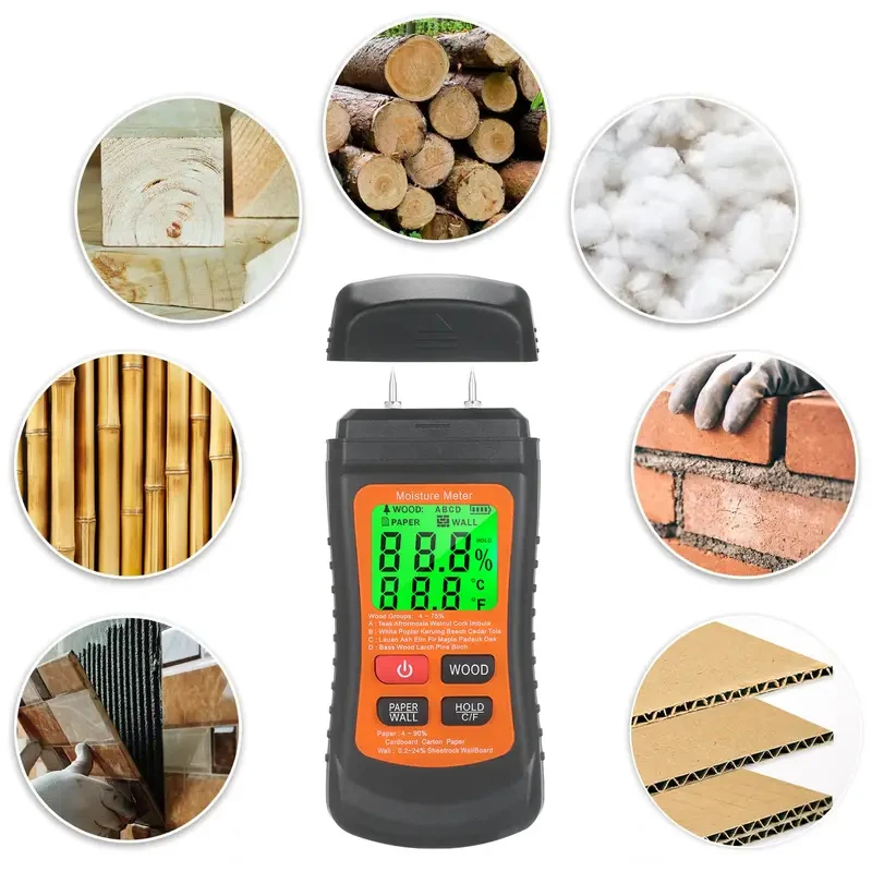 8 in 1 Digital Wood Moisture Meter Accurate Needle Type Water Leakage Detector and Mold Tester 1PC