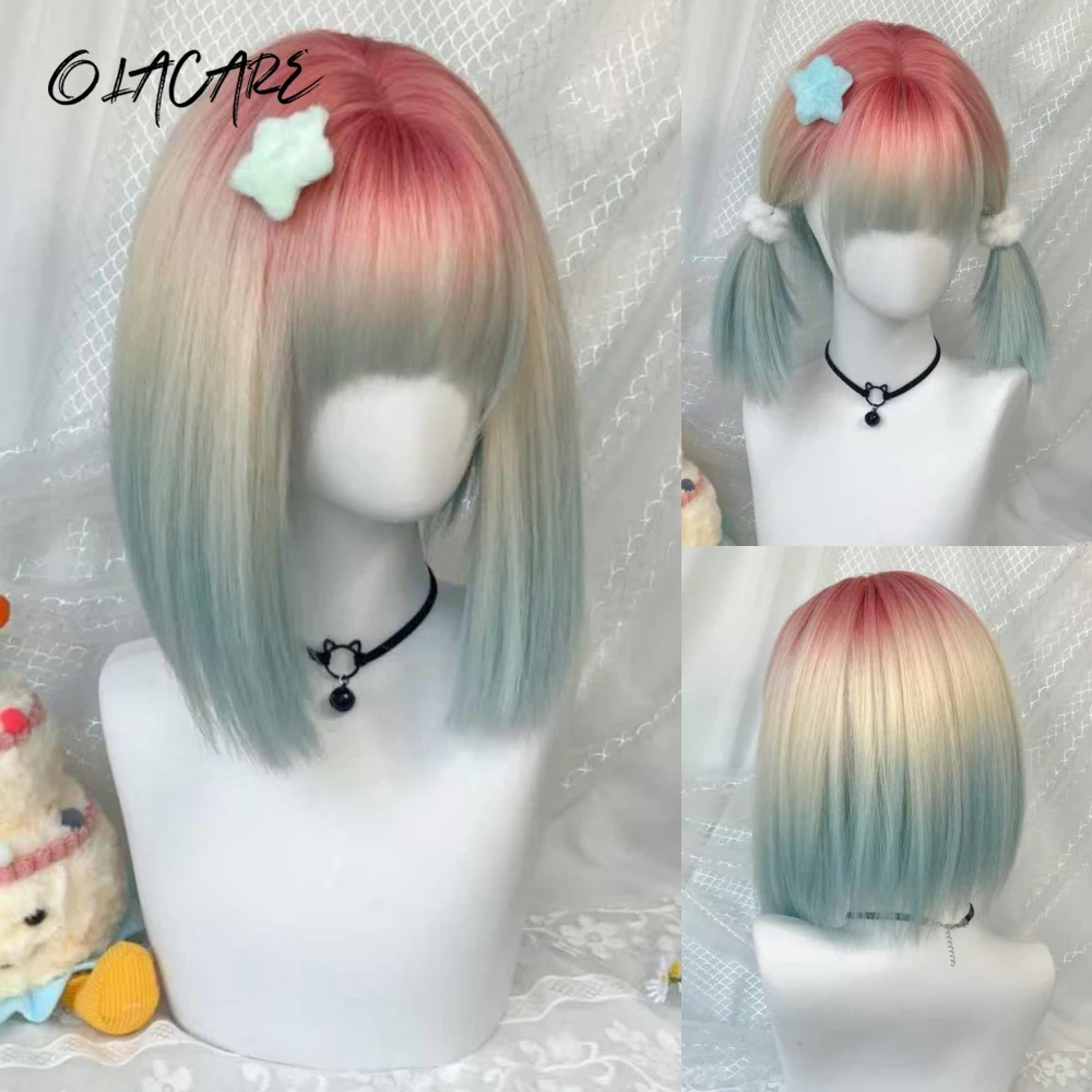 Synthetic Hair Bobo Wig for Women with Bangs and Gradient Highlights