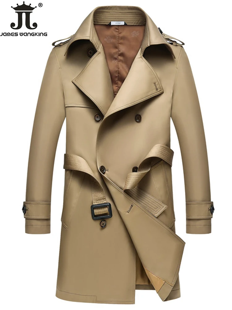 Men's Windbreaker Spring and Autumn Mid-length Middle-aged Men's British Casual Coat Business European and American Black Coat