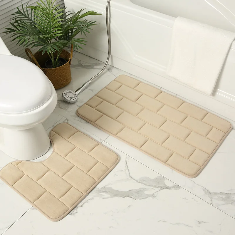 Inyahome Memory Foam Cream Bath Mat 2 Pieces Bathroom Floor Mat Rugs